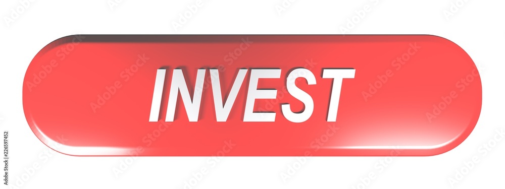 Poster red rounded rectangle push button invest - 3d rendering