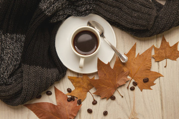 Cafe espresso en otoño