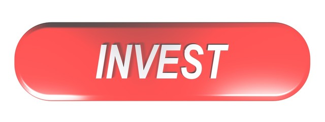 Red rounded rectangle push button INVEST - 3D rendering