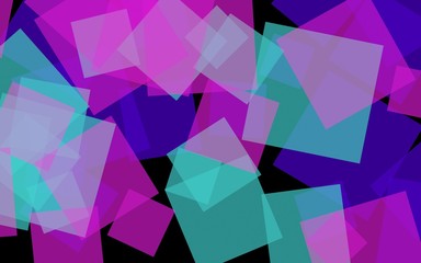 Obraz premium Multicolored translucent squares on dark background. Pink tones. 3D illustration