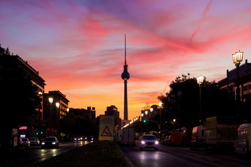 Colourful Sunset Scene of Famous Berlin TV Tower (Fernsehturm)