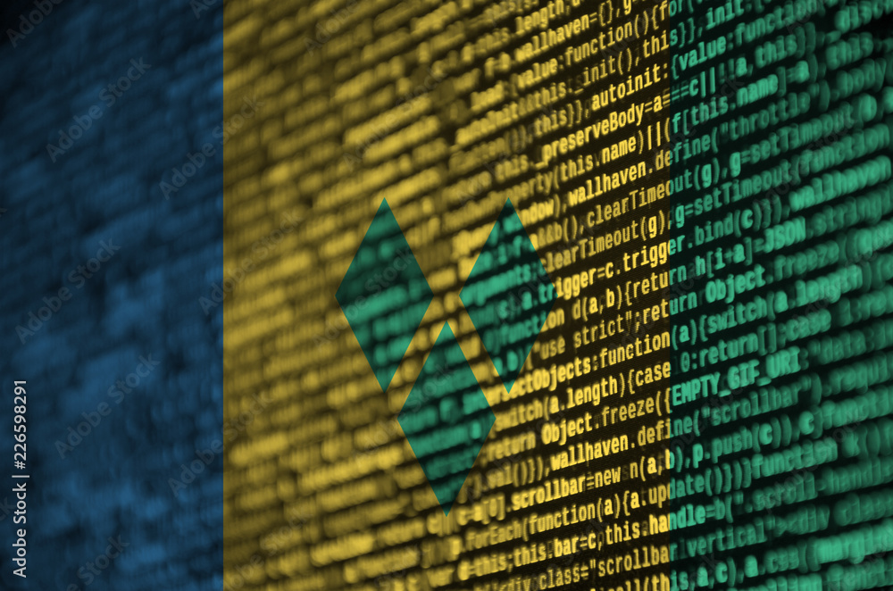 Wall mural saint vincent and the grenadines flag is depicted on the screen with the program code. the concept o