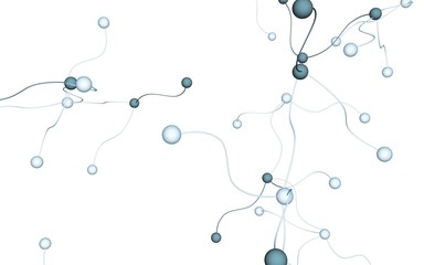 Neural network. Social network. Futuristic dna, deoxyribonucleic acid. Abstract molecule, cell illustration, mycelium. Light background. 3D illustration