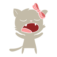 flat color style cartoon yawning cat