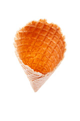 Empty wafer cone cups for ice cream isolated on white background