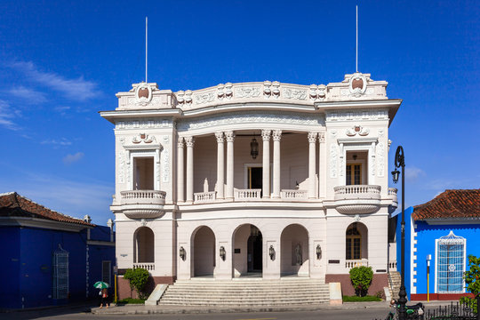 The colonial facade of Rubeen Martinez Villena Library, Sancti Spiritus, Cuba. 