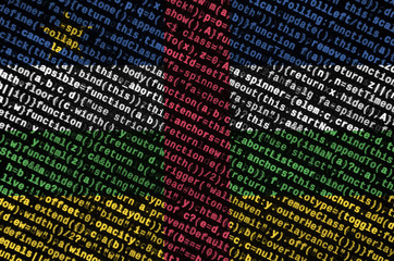 Central African Republic flag is depicted on the screen with the program code. The concept of modern technology and site development