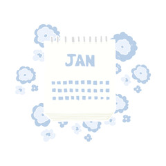 flat color illustration of a cartoon calendar showing month of january