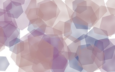 Multicolored translucent hexagons on white background. Pink tones. 3D illustration