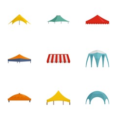 Tent icon set. Flat set of 9 tent vector icons for web design