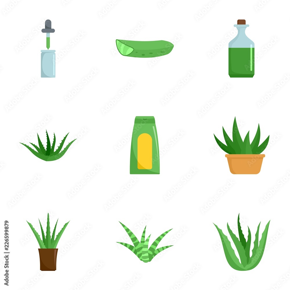 Poster aloe icon set. flat set of 9 aloe vector icons for web design