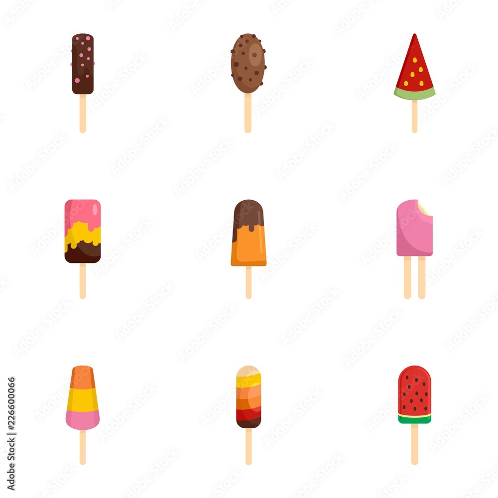 Poster ice cream icon set. flat set of 9 ice cream vector icons for web design