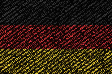 Germany flag  is depicted on the screen with the program code. The concept of modern technology and...