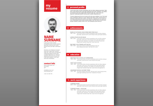 Resume Layout with Red Headers