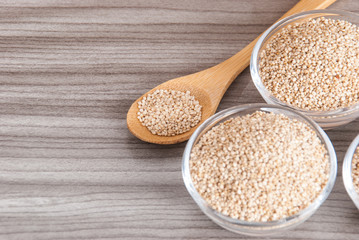 Grains of quinua on wood - Chenopodium quinoa