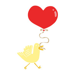 flat color style cartoon bird with heart balloon