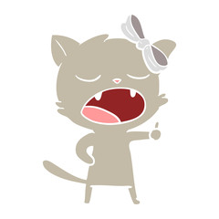 flat color style cartoon yawning cat