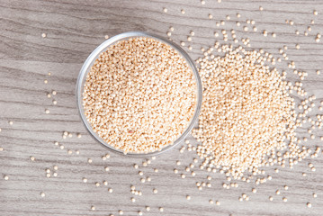 Grains of quinua on wood - Chenopodium quinoa