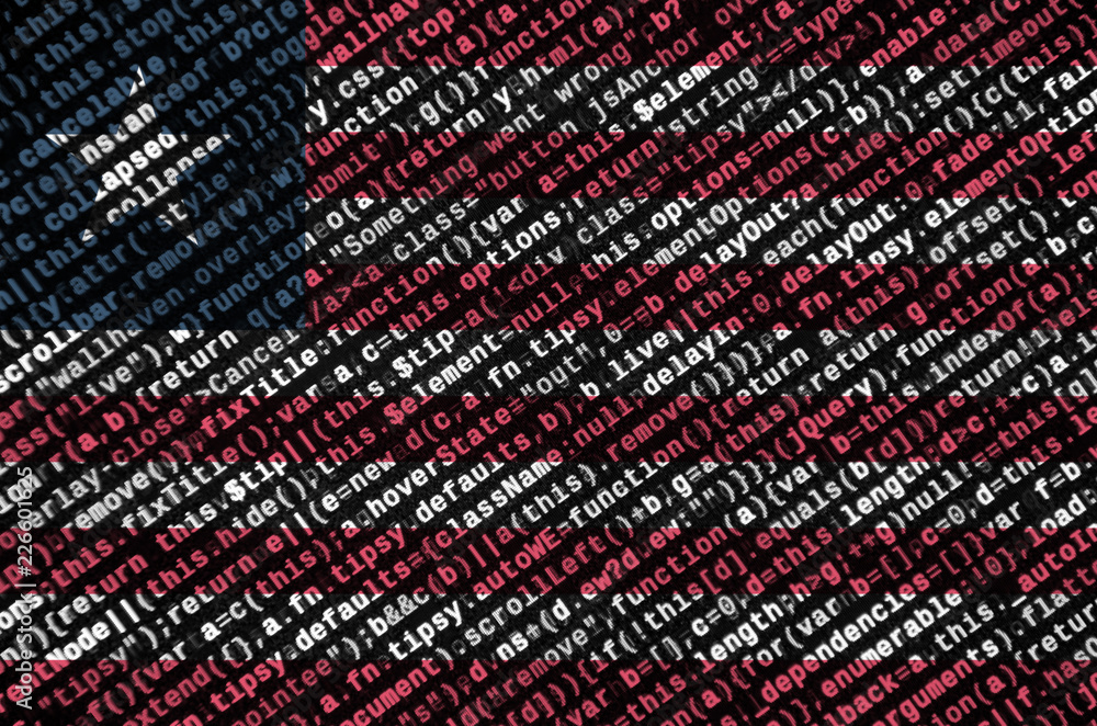 Poster liberia flag is depicted on the screen with the program code. the concept of modern technology and s