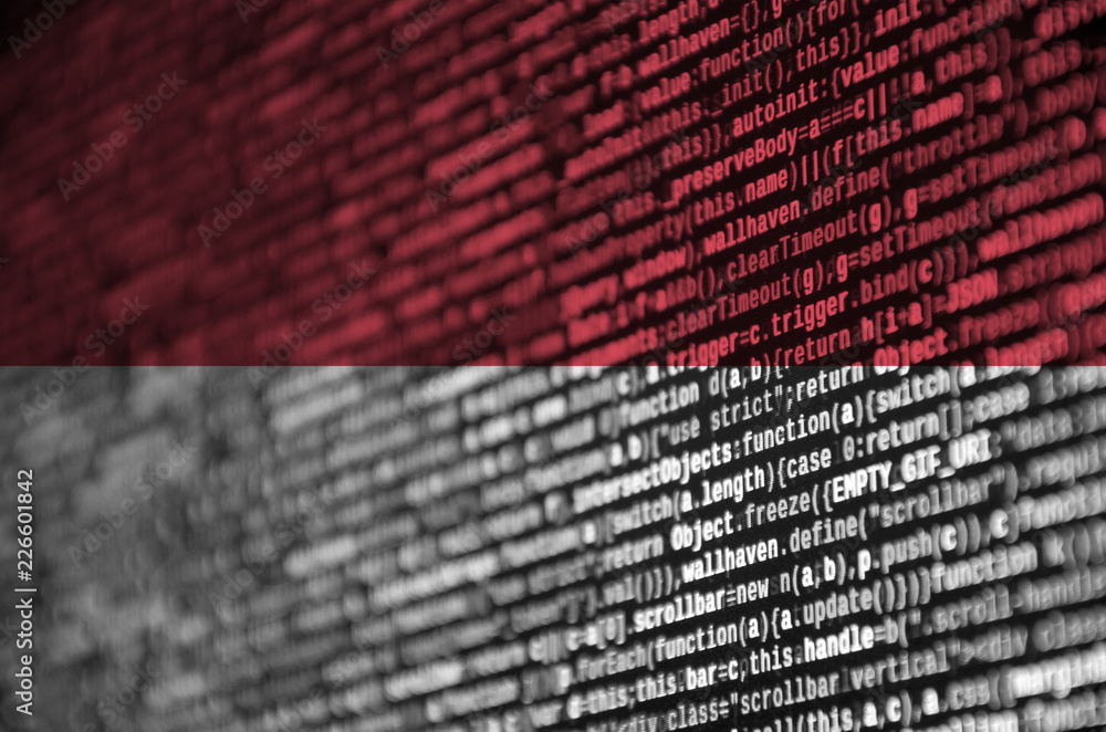 Poster monaco flag is depicted on the screen with the program code. the concept of modern technology and si