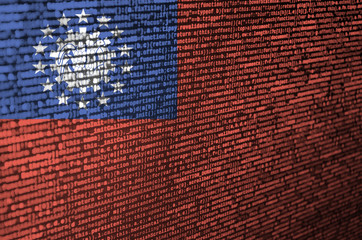 Myanmar flag  is depicted on the screen with the program code. The concept of modern technology and site development