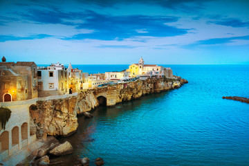 Vieste town on the rocks, Gargano, Apulia, Italy.