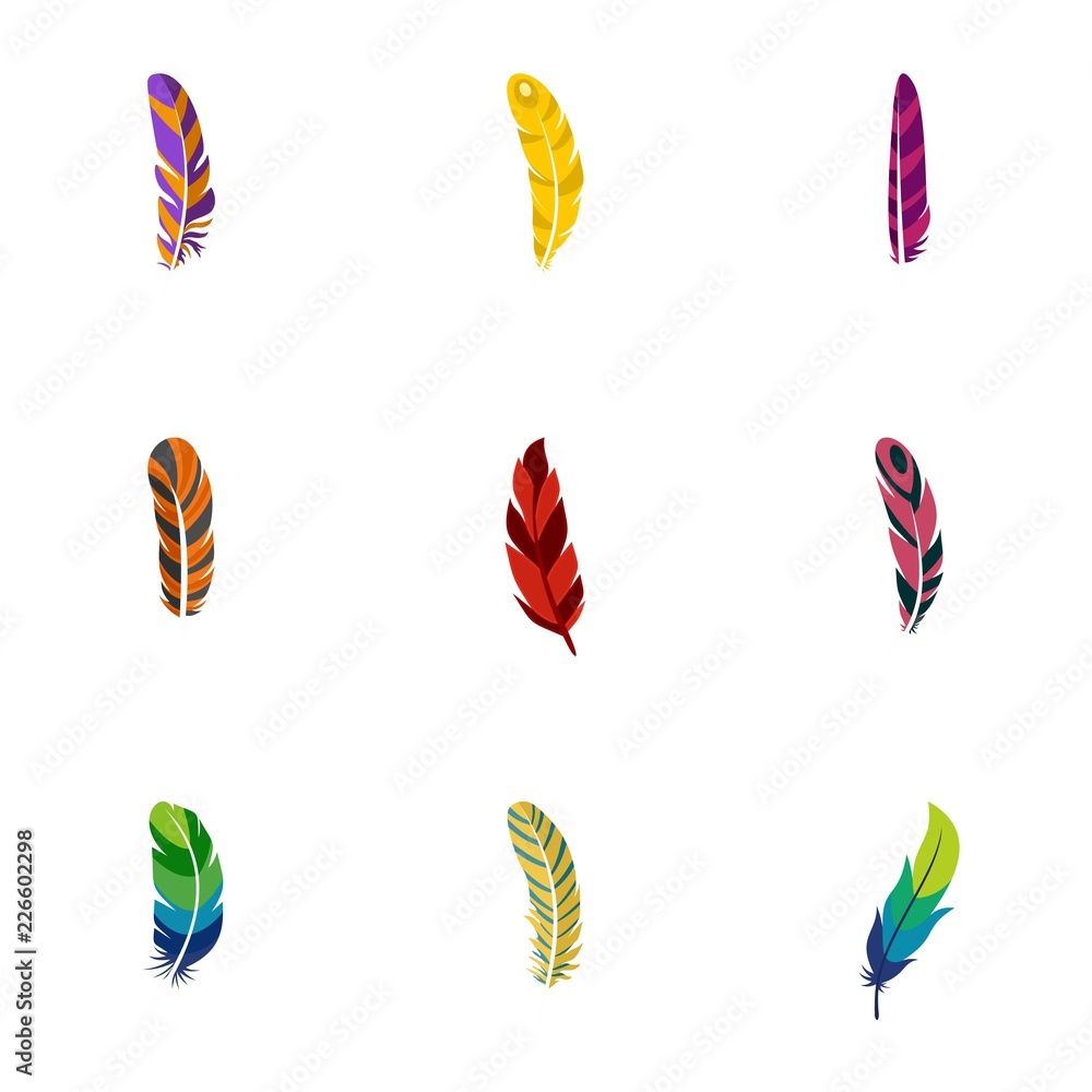 Poster feather icon set. flat set of 9 feather vector icons for web design