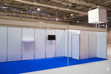 Exhibition stand design equipment. Booth template, Empty exhibition kiosk, with copy space,...