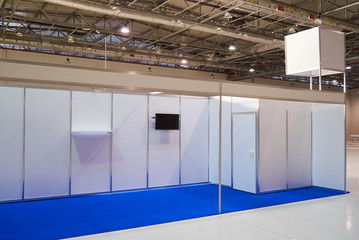 Exhibition stand design equipment. Booth template, Empty exhibition kiosk, with copy space,...