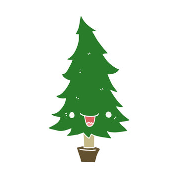 cute flat color style cartoon christmas tree