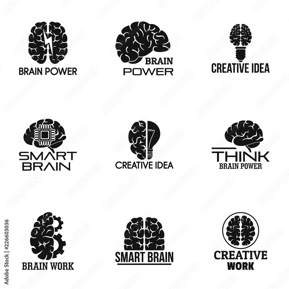 Poster brain power logo set. simple set of 9 brain power vector logo for web design on white background