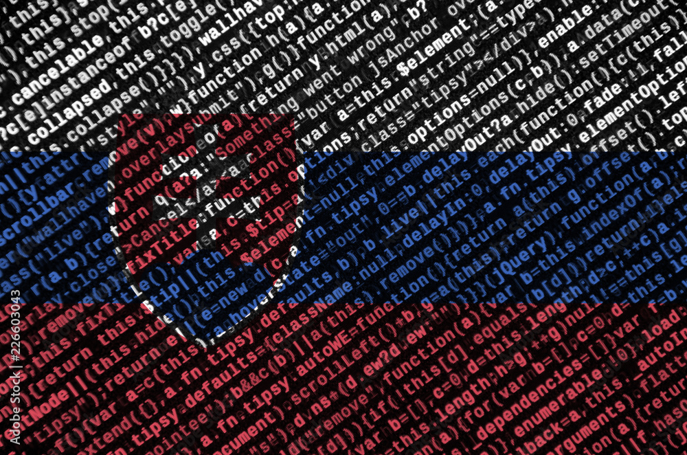 Poster slovakia flag is depicted on the screen with the program code. the concept of modern technology and 