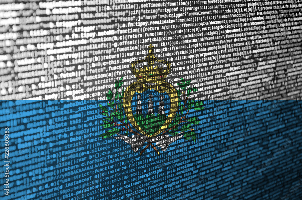 Poster san marino flag is depicted on the screen with the program code. the concept of modern technology an