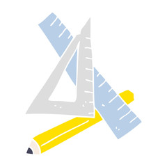 flat color illustration of a cartoon pencil and ruler