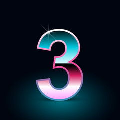 Retro number 0. 80s vector font isolated on black background