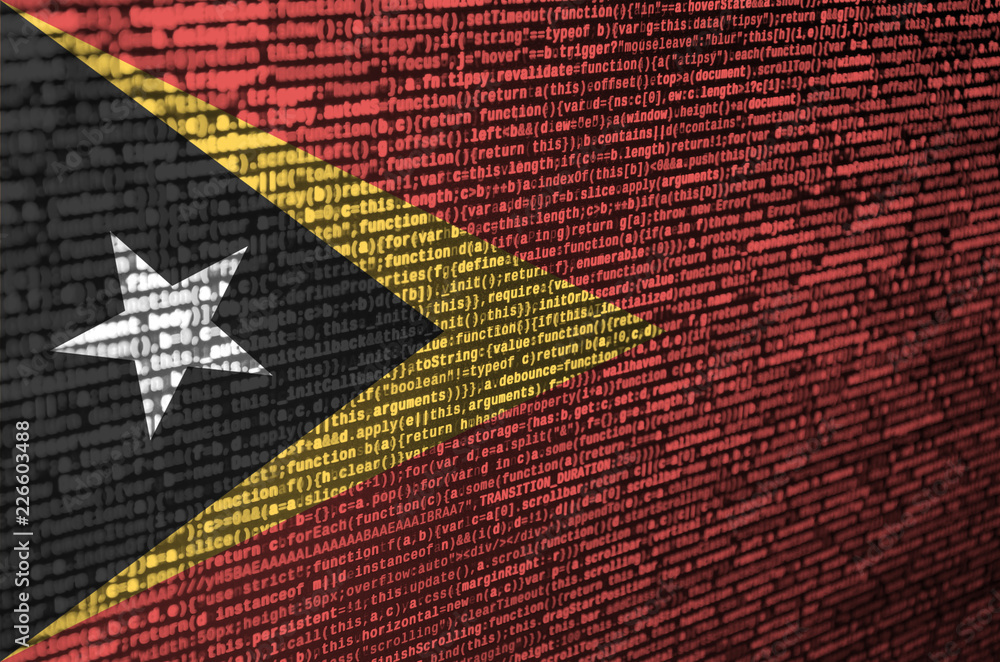 Poster timor leste flag is depicted on the screen with the program code. the concept of modern technology a