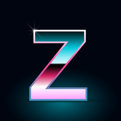 Retro letter Z uppercase. 80s vector font isolated on black background
