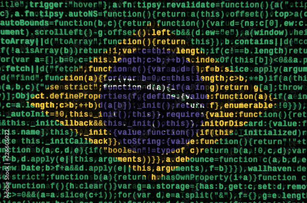 Poster brazil flag is depicted on the screen with the program code. the concept of modern technology and si