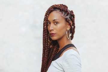 exotic black woman with long braids - obrazy, fototapety, plakaty