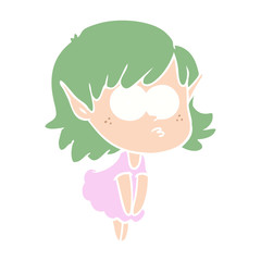 flat color style cartoon elf girl staring