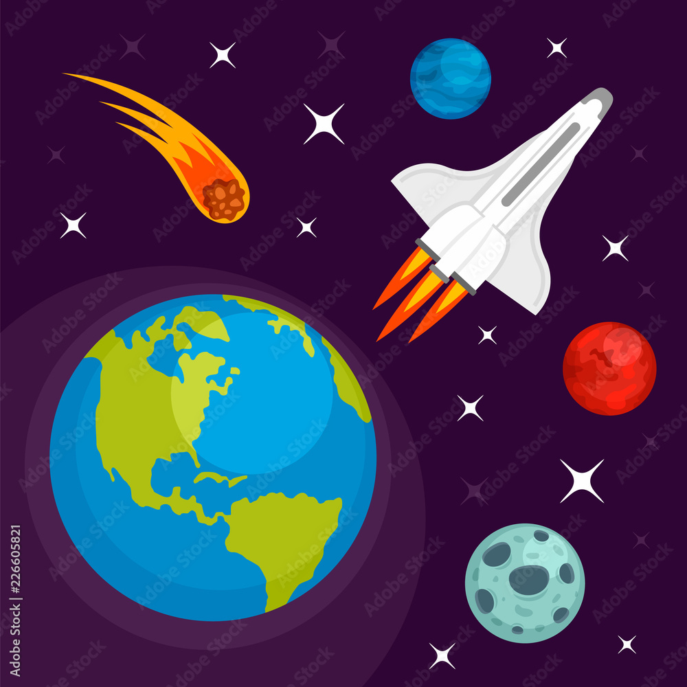 Poster earth planet in space concept background. flat illustration of earth planet in space vector concept 