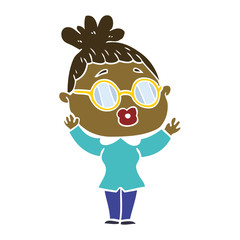 flat color style cartoon woman wearing spectacles