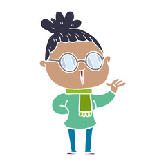 flat color style cartoon woman wearing spectacles