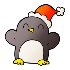 cartoon doodle penguin wearing christmas hat