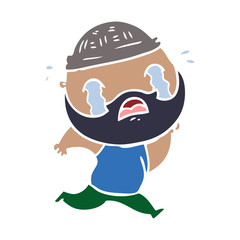 flat color style cartoon bearded man crying