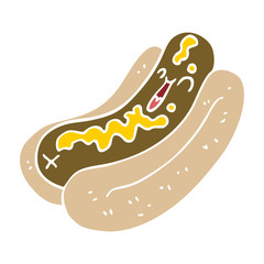 cartoon doodle hotdog with mustard