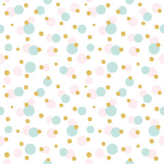Glitter confetti polka dot pattern background. Golden and pastel colors. For birthday and scrapbook design. © cutelittlethings