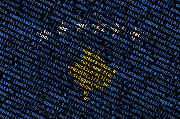 Kosovo flag  is depicted on the screen with the program code. The concept of modern technology and...