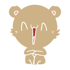 happy bear sitting flat color style cartoon