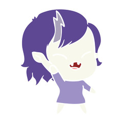flat color style cartoon laughing vampire girl waving